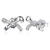 Ribbon Bow Cubic Zirconia Stud Earrings