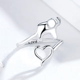 S925 sterling silver elephant heart open ring white gold plated ring