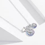 S925 Sterling Silver Love Bicycle Pendant Necklace White Gold Plated Zircon Necklace