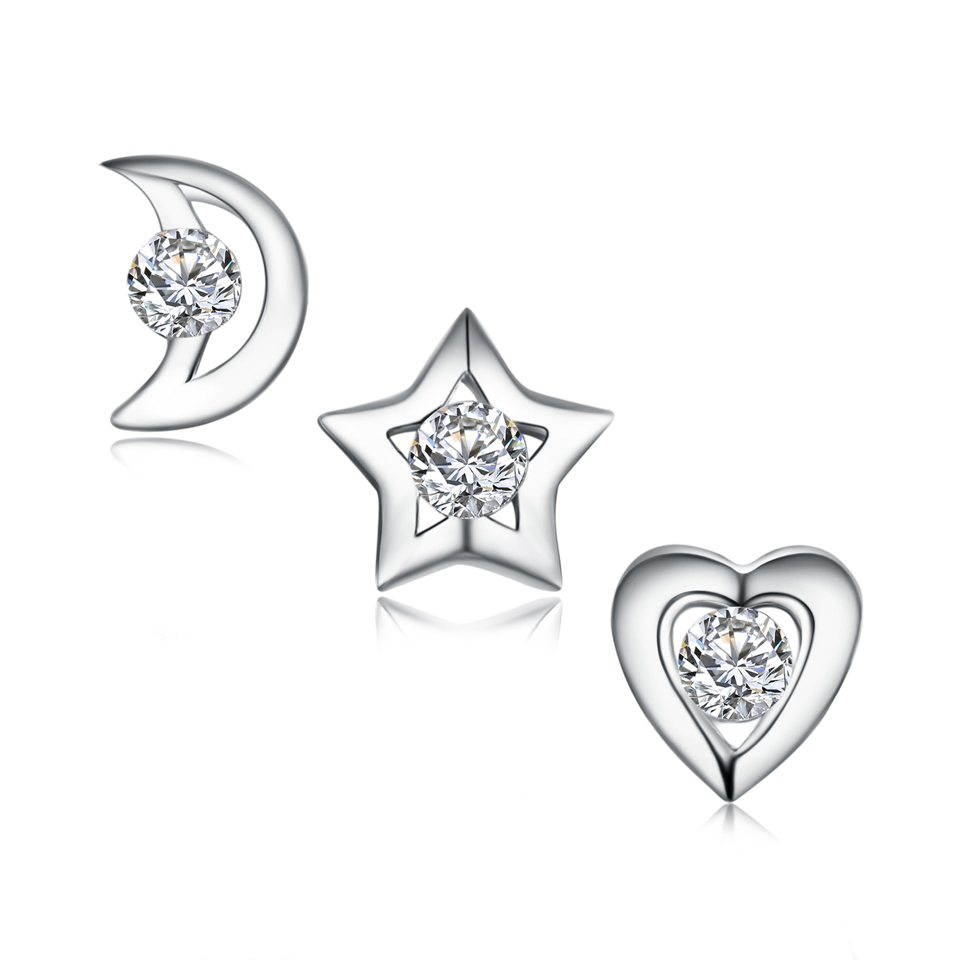 High Quality New Design Stud Earrings Asymmetrical Sun Stars Moon Women