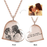 Sealed With A Kiss - Love Heart Copper/925 Sterling Silver Personalized Engraved Photo Necklace Adjustable 16”-20”