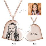 Personalized 14K Gold Love Heart Kids Engraved Photos Necklaces Adjustable 16”-20”